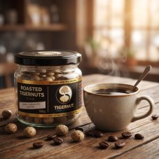Roasted tiger nuts with white chocolate and coffee