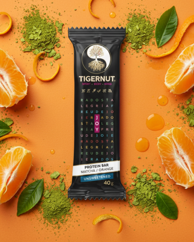 TIGERNUT Proteinriegel mit Matcha und Orange