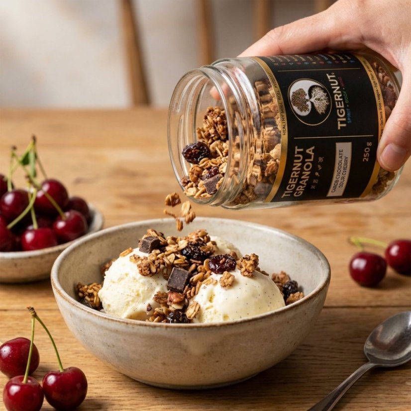 TIGERNUT Granola s karobovou čokoládou a višňou - Množstvo: 1  ks