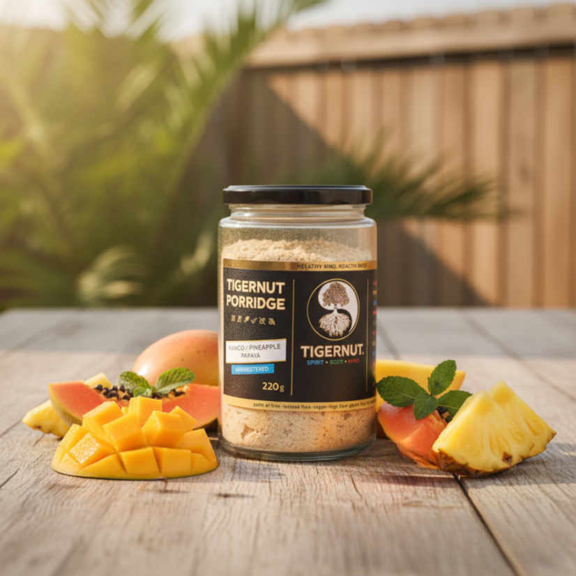 TIGERNUT Porridge mit Mango, Papaya und Ananas