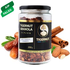 Granola z lupienkov lúpaného tigrieho orecha z Valencie s ďatlami a škoricou