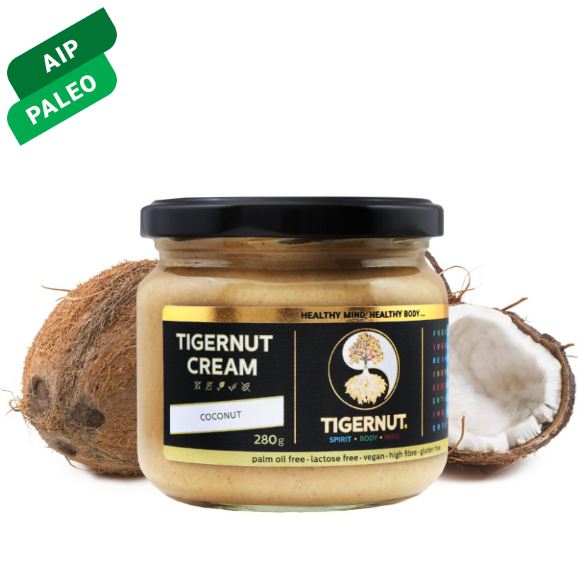 Cream made from roasted peeled tiger nuts from Valencia with coconut