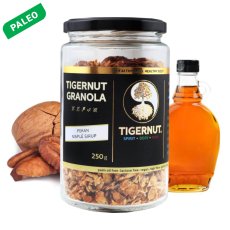 Granola z lupienkov lúpaného tigrieho orecha z Valencie s pekanovými orechmi a javorovým sirupom