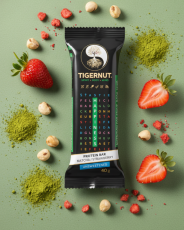 TIGERNUT protein bar with matcha and strawberries