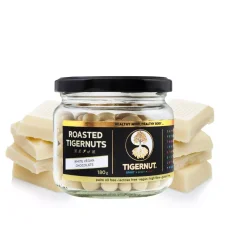 Roasted tiger nuts with white vegan chocolate