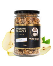 Granola z lupínků loupaného tygřího ořechu z Valencie s hruškou