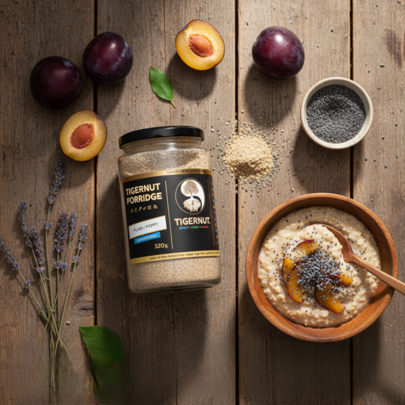 TIGERNUT Porridge mit Mohn und Zwetschgen