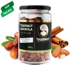 Granola z lupienkov lúpaného tigrieho orecha z Valencie s ďatlami a škoricou