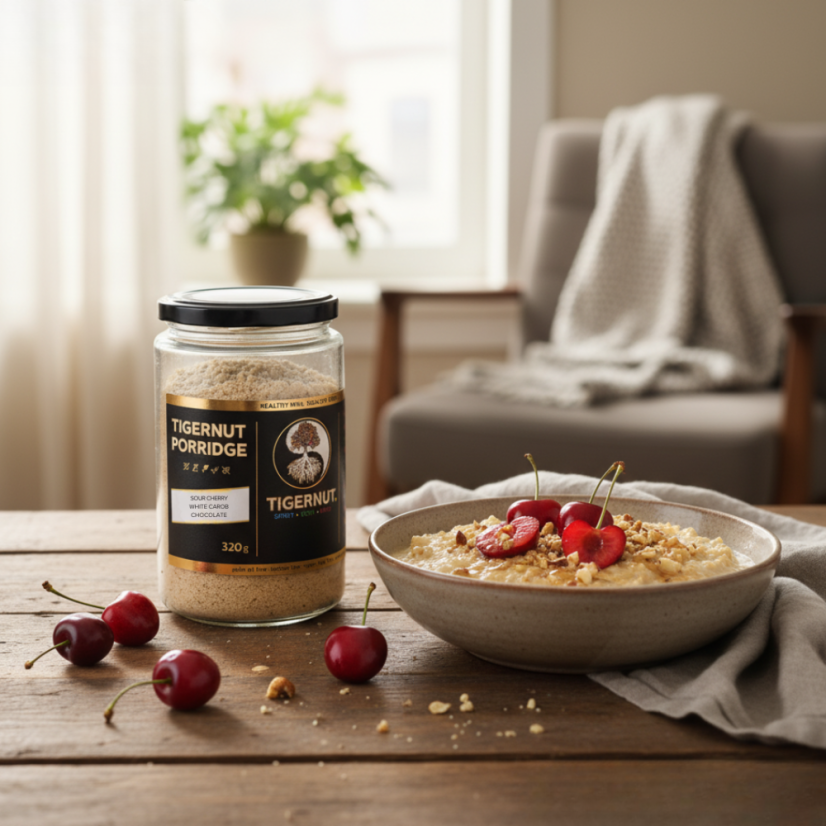 TIGERNUT Unsweetened porridge with sour cherries and carob